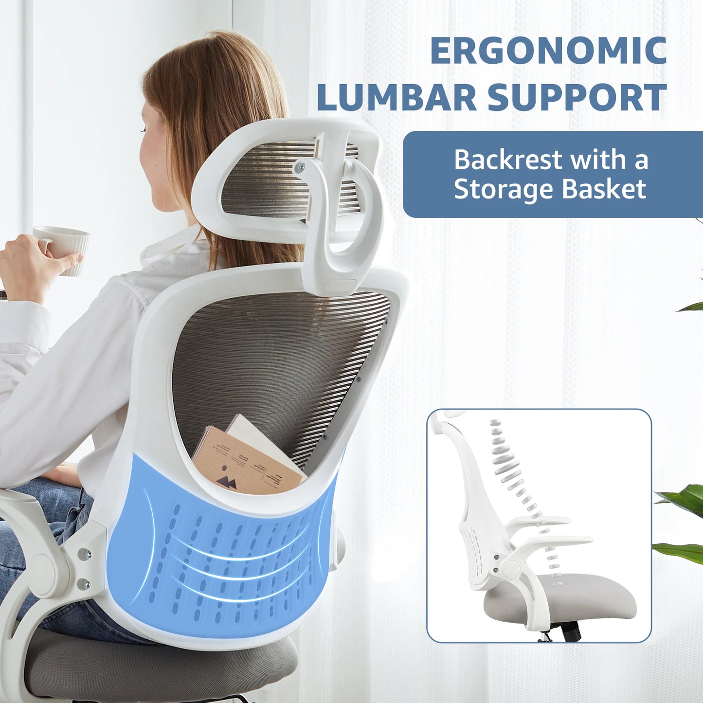 Office Chair with Headrest & Flip-up Arms