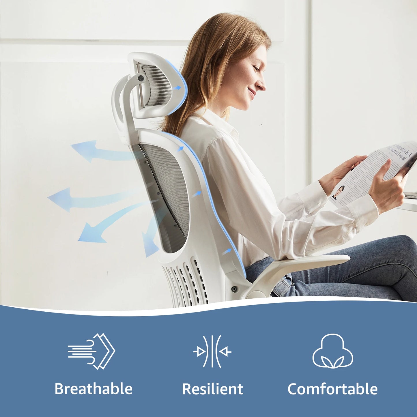Office Chair with Headrest & Flip-up Arms