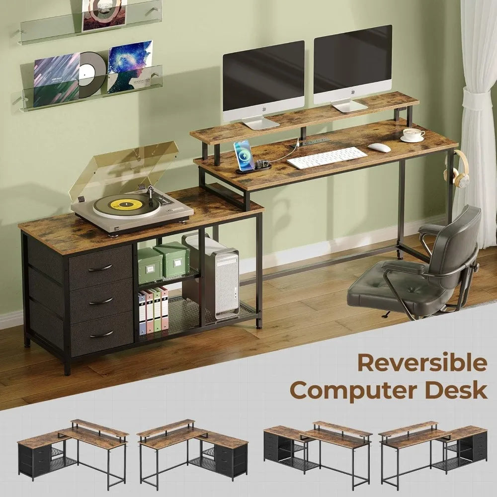 L Shaped Computer Desk with Drawers