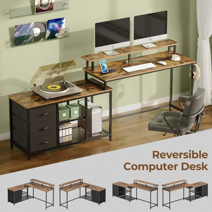 L Shaped Computer Desk with Drawers