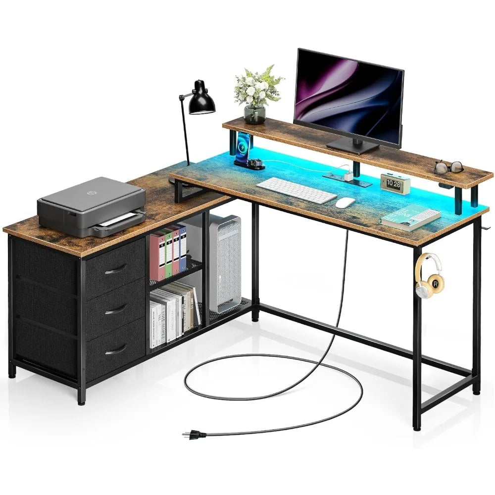 L Shaped Computer Desk with Drawers
