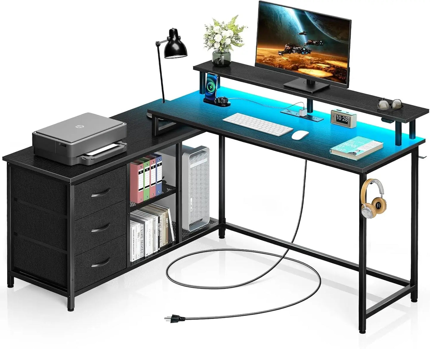 L Shaped Computer Desk with Drawers