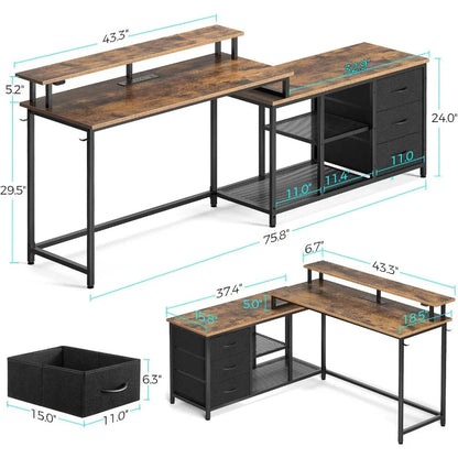 L Shaped Computer Desk with Drawers