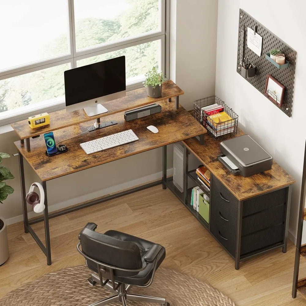 L Shaped Computer Desk with Drawers
